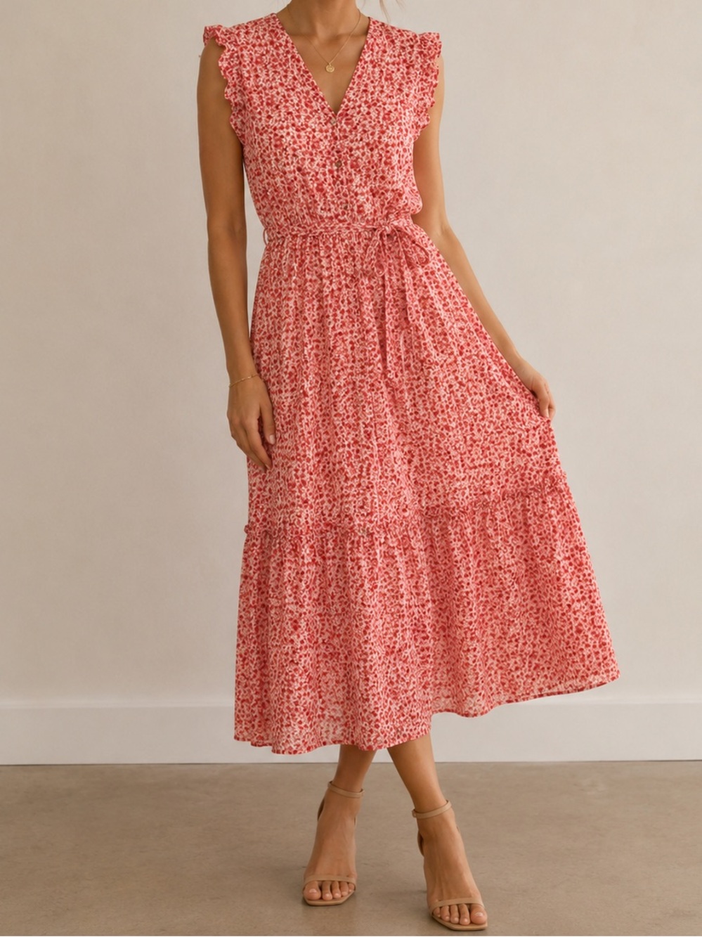 Draper James Floral V-Neck Sleeveless Midi Dress EUC